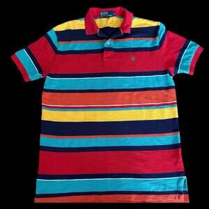Vintage Polo by Ralph Lauren Striped Multicolor Polo Shirt Size M Preppy 90s